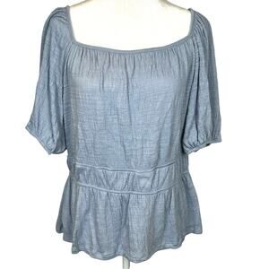 Knox Rose Blue Gray Boho Textured Peasant Top Short Sleeve Womens Size Medium